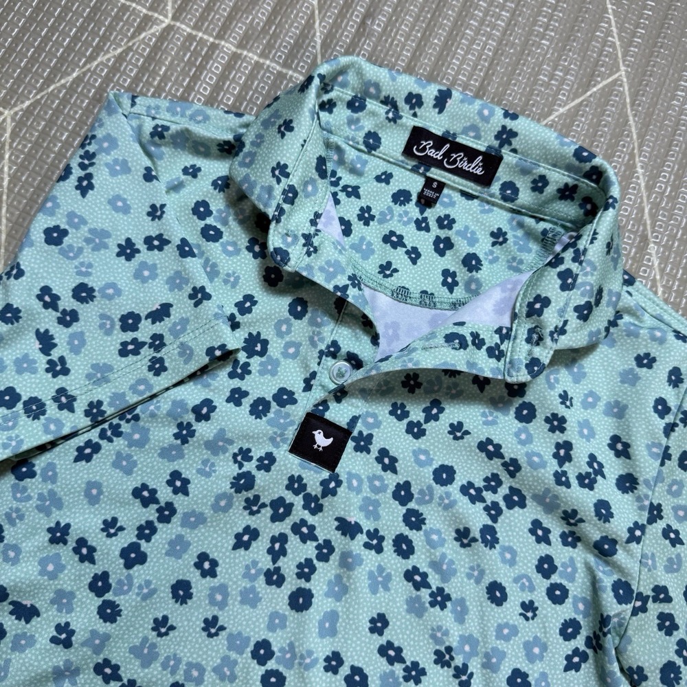 Bad Birdie Youth Polo Readin' Greens S 6-7 Floral Print Unisex Performance Golf